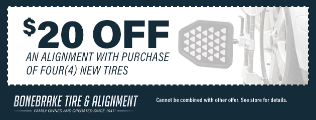 $20 Off Alignment with Four Tire Purchase